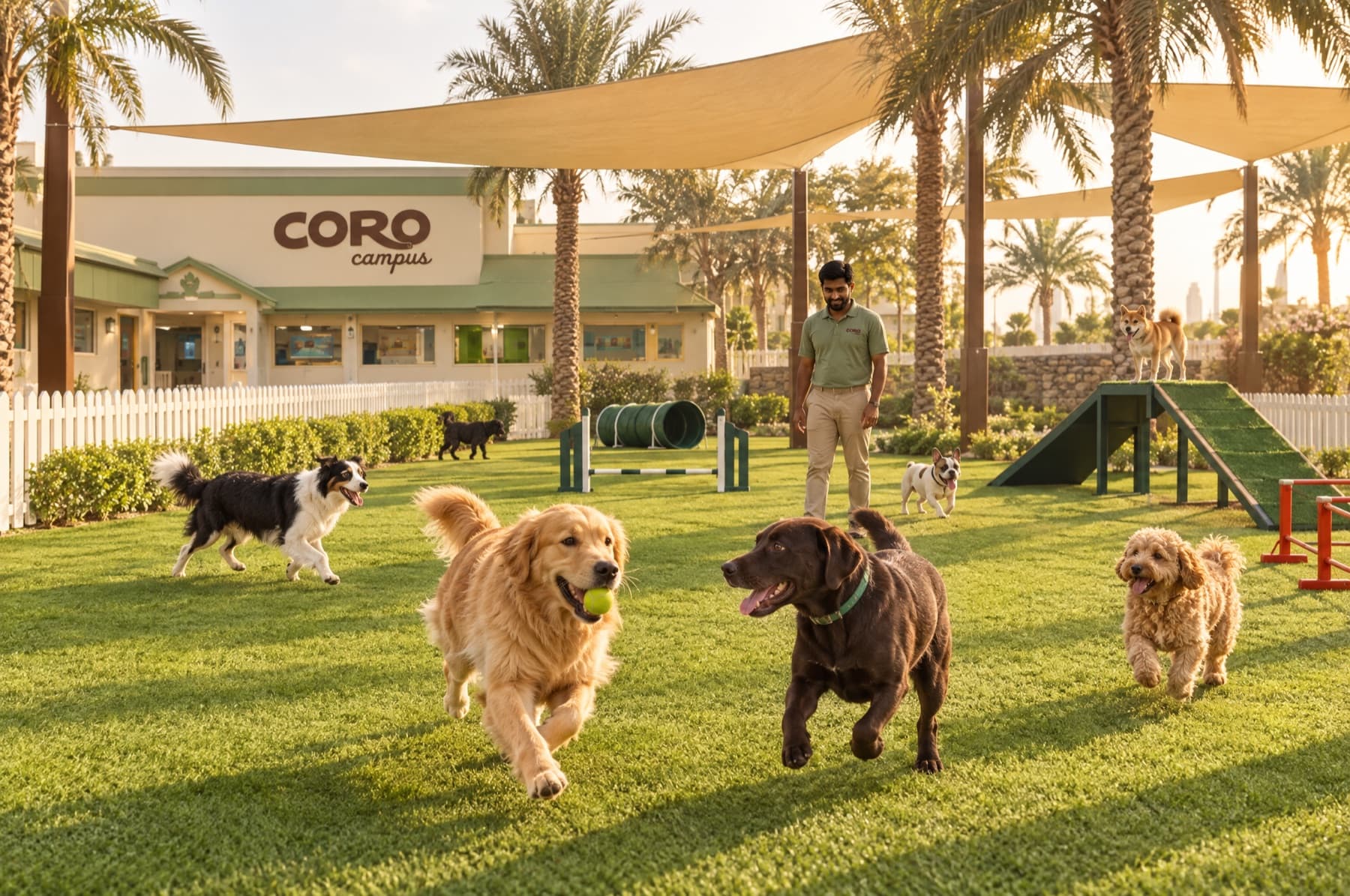Dogs playing in the Flagship outdoor park